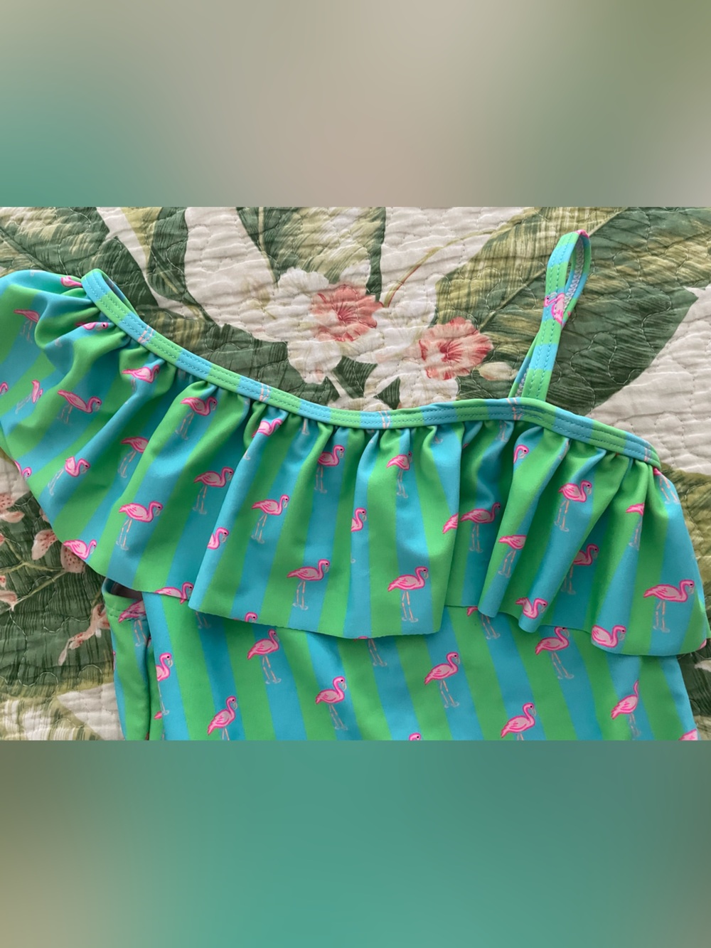 Neon One Shoulder One Piece Swimsuit for Girls by RuffleButts. Size 7 - Picture 5 of 9
